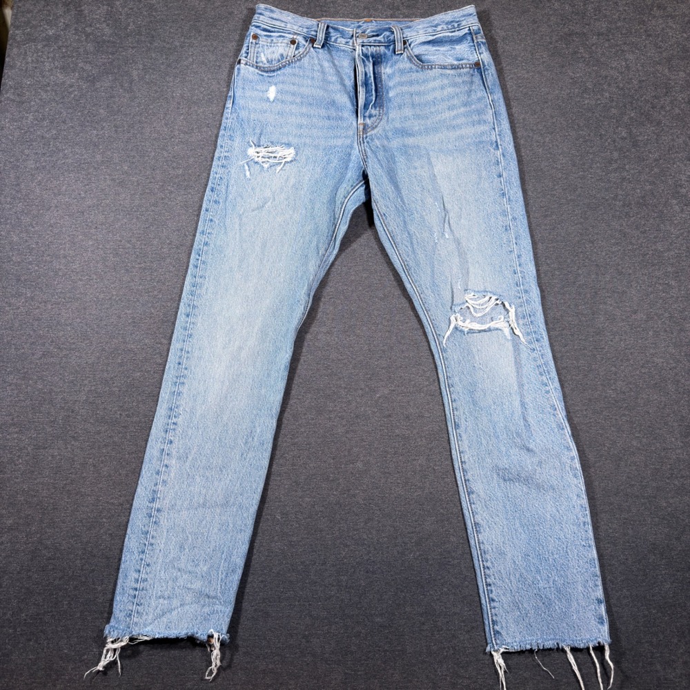 Levi's 501 S Jeans Women's 28x30 Blue Distressed Skinny Button Fly Raw Hem Denim